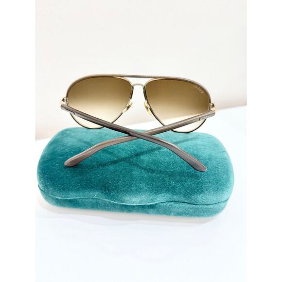 Gucci GG 2887/S Dark Chocolate Leather Framed Gold Lens Aviator Sunglasses - Picture 9 of 9